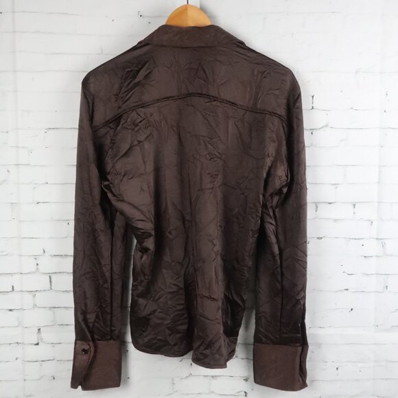 ZARA BROWN LONG SLEEVE BUTTON DOWN FITTED WRINKLED TOP SIZE MEDIUM NWOT - Picture 8 of 8